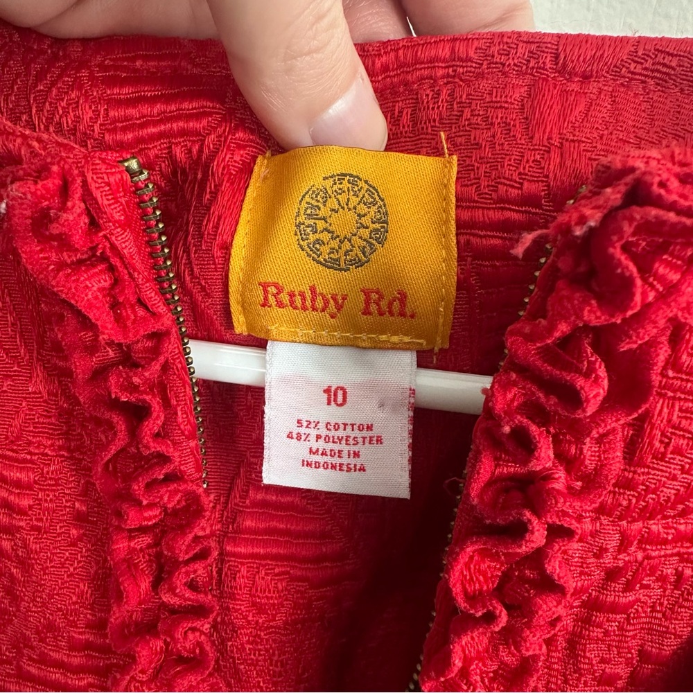 Ruby Rd Red Textured Ruffle Zip Jacket | Size 10 | Y2K Boho - Picture 2 of 9